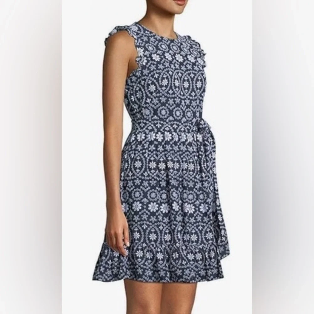 Kate Spade New York Sleeveless Shore Thing Eyelet Dress in Rich Navy/Fresh White